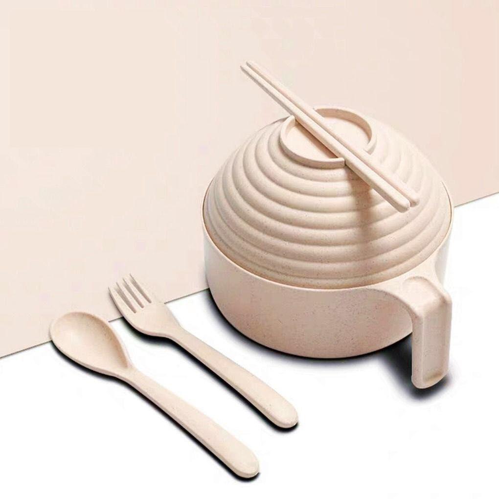 1 Pcs Eco-Friendly Wheat Straw Ramen Bowl Set Student Dorm Microwave Instant Bowl Home Dinnerware With Lid Handle Salad Bowls