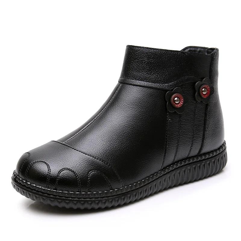2024 зимние кожаные теплые женские ботинки, водонепроницаемые зимние ботинки без застежек, женские повседневные удобные ботильоны, женские короткие ботинки