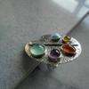 Multicolor Oval Palette Index Finger Ring with Diamond Bohemian Style Ring Retro Open Adjustable Ring