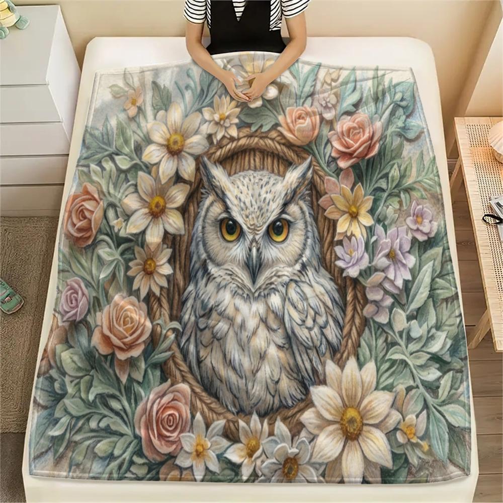 1Pc owl Print Flannel Blanket, High quality Comfortable for All Seasons, Home Decor, Warmth and Comfort, Perfect for Christmas Gifts W64