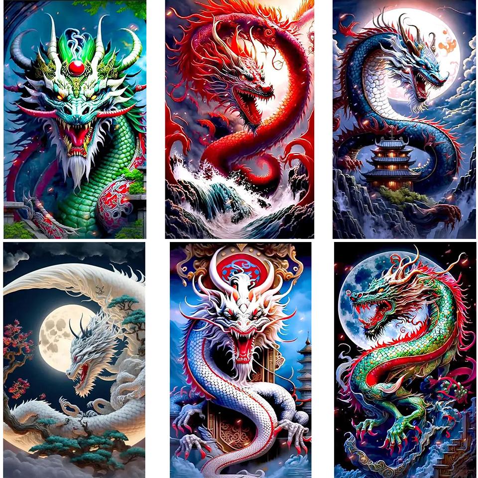 2024 New 5DDIY Diamond Painting Fantasy Chinese Wind Dragon Decoration Myth Twelve Zodiac Animals Painting Wall Art  Decoration