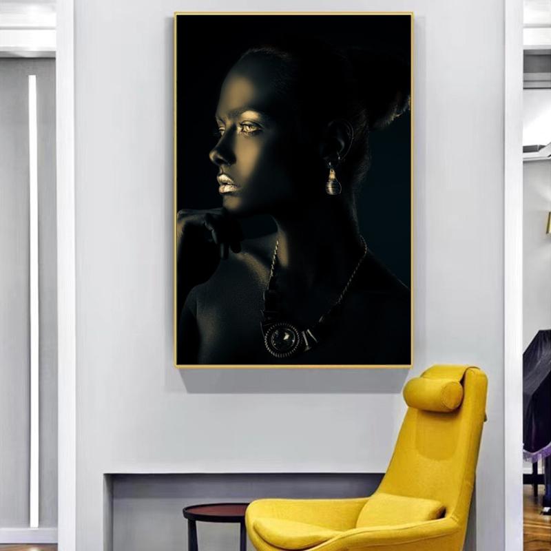 Женщина с идеальной черной кожей и ювелирными изделиями с бриллиантами, картина маслом на холсте, постеры и принты, настенные художественные картинки для декора комнаты