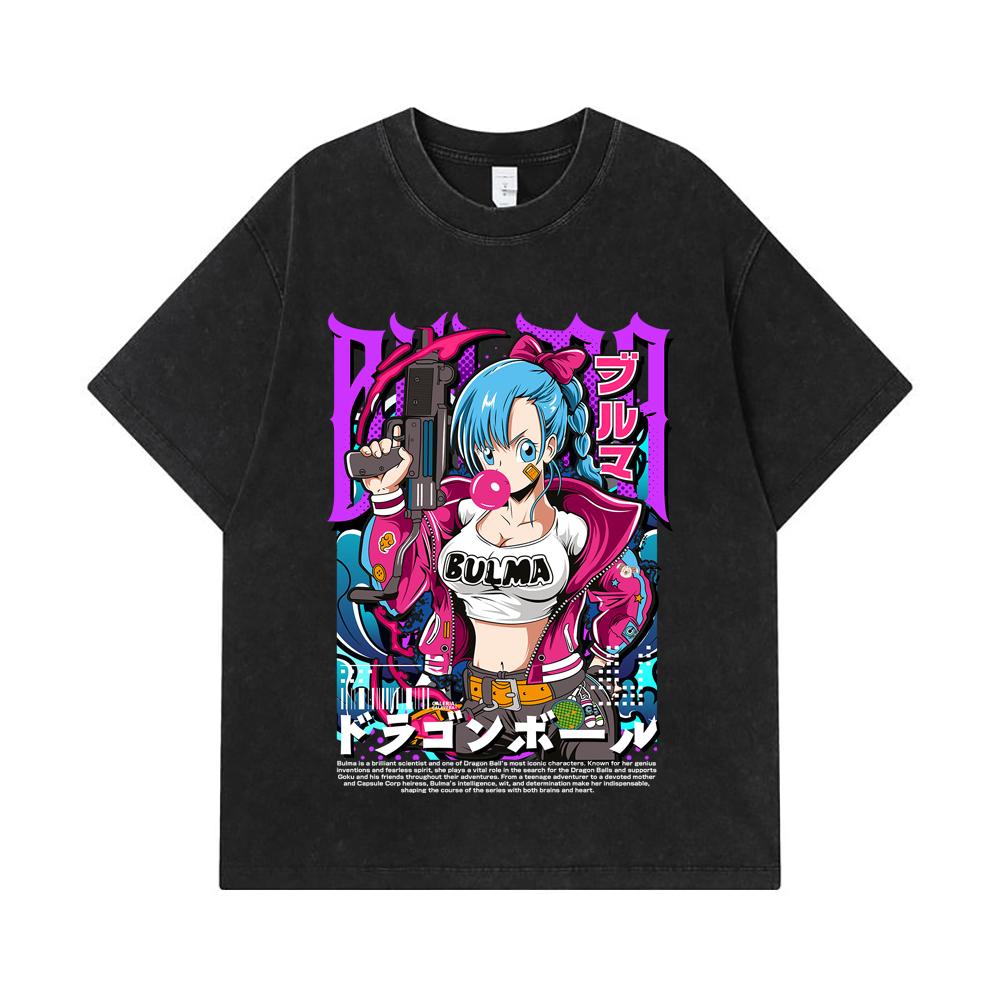 275 GSM Washed T-shirts 100% Cotton Dragon Ball V66 Bulma Print Unisex Heavy Cotton T Shirt