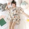 Women's Pajamas Set Sweet Cartoon Sleepwear Print Tops and Shorts Pajama 2 Piece Suit Homewear Nightwear Loungewear for Autumn