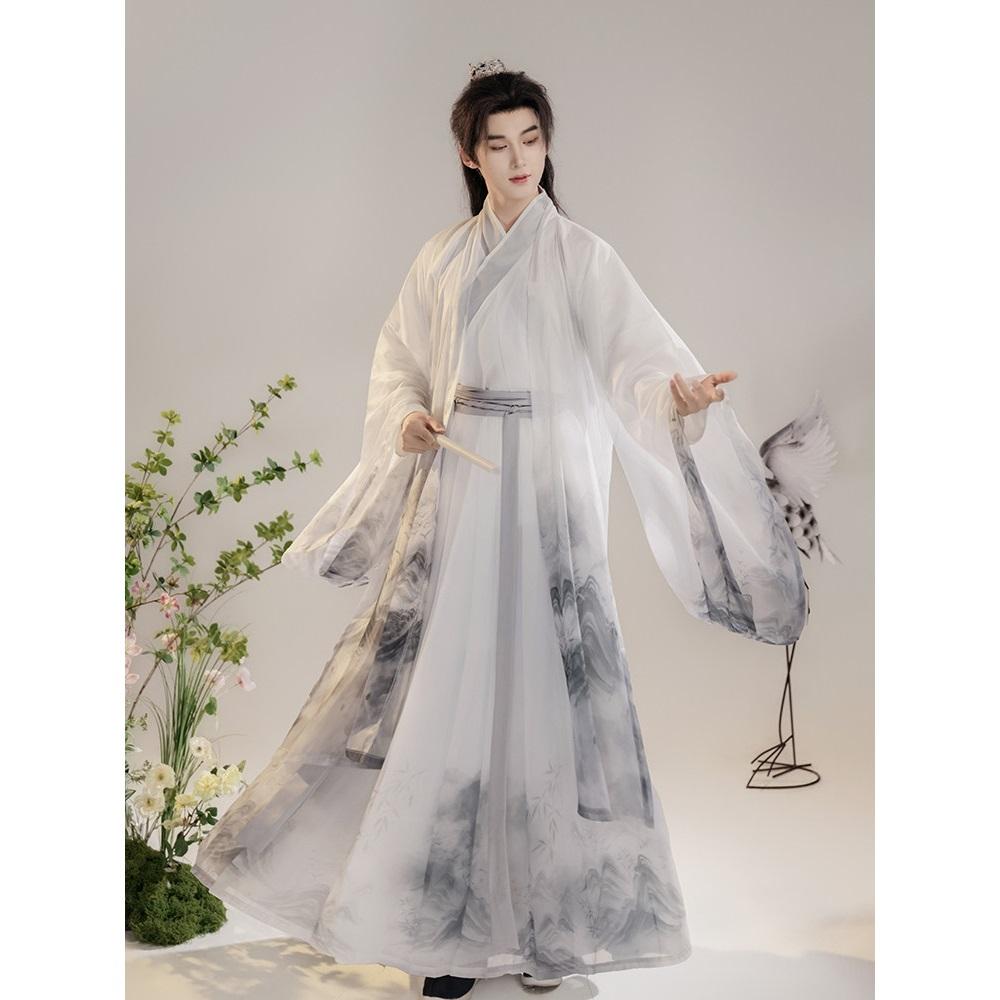 Мужской Костюм Косплея Hanfu в Стиле Wei-Jin, Традиционный Китайский Hanfu, Ученый, Рисунок Тушью
