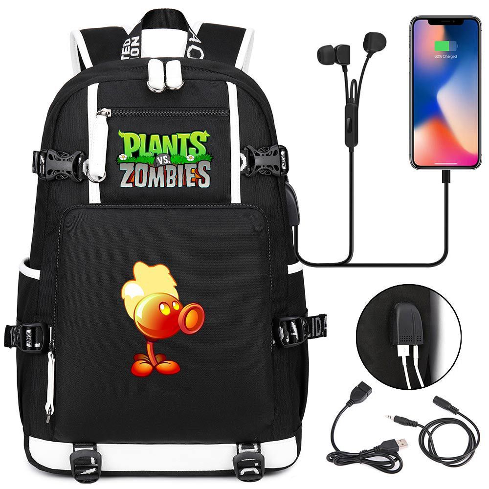 Double Shooter Plant USB Teen Student Backpack Unisex Casual Travel Rucksack
