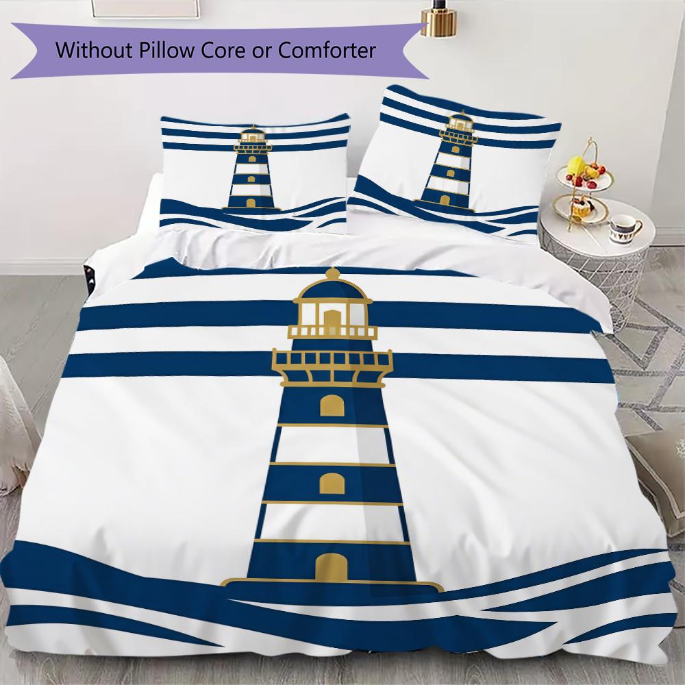Geo Lighthouse Gull Pattern Bedding uilt Set uilt Cover Pillowcase Home Decoration Birthday Gift (1 * duvet cover + 2 * pillowcase without core)