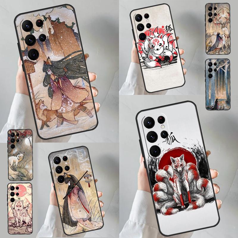 Kitsune Fox Art Case For Samsung Galaxy S24 Ultra S23 S22 S9 S10 Note 10 Plus Note 20 S20 FE S21 FE Cover