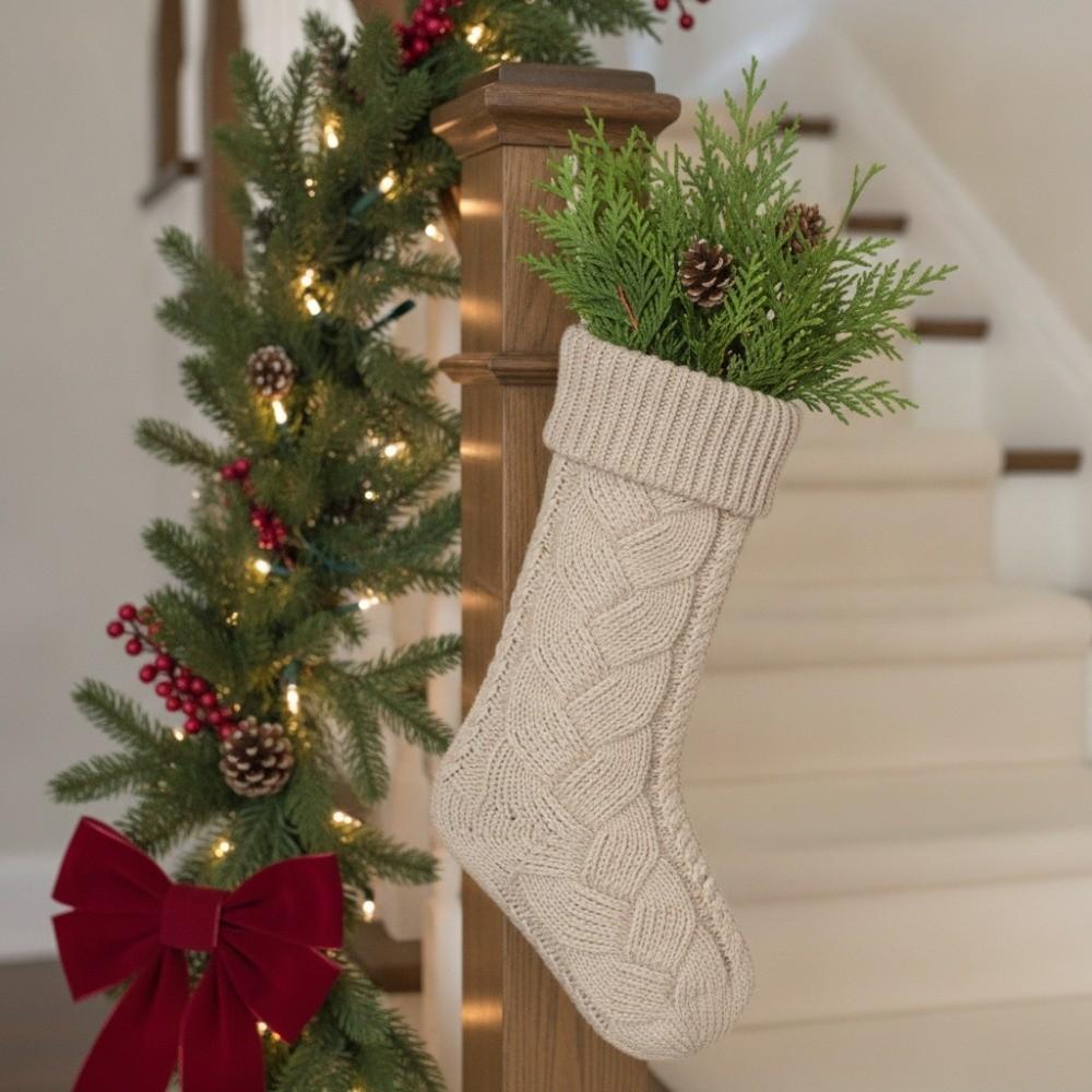 Large Size Christmas Hanging Socks Solid Color Xmas Tree Hanging Ornaments Wreath