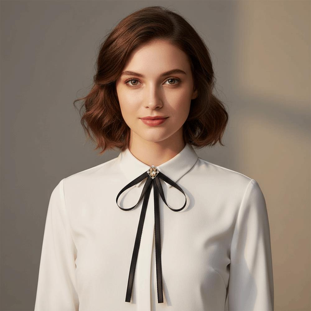 Solid Color Black Bow Necktie Pearl Funerals Memorial Pin Simple Ribbon Badge Brooch Parties