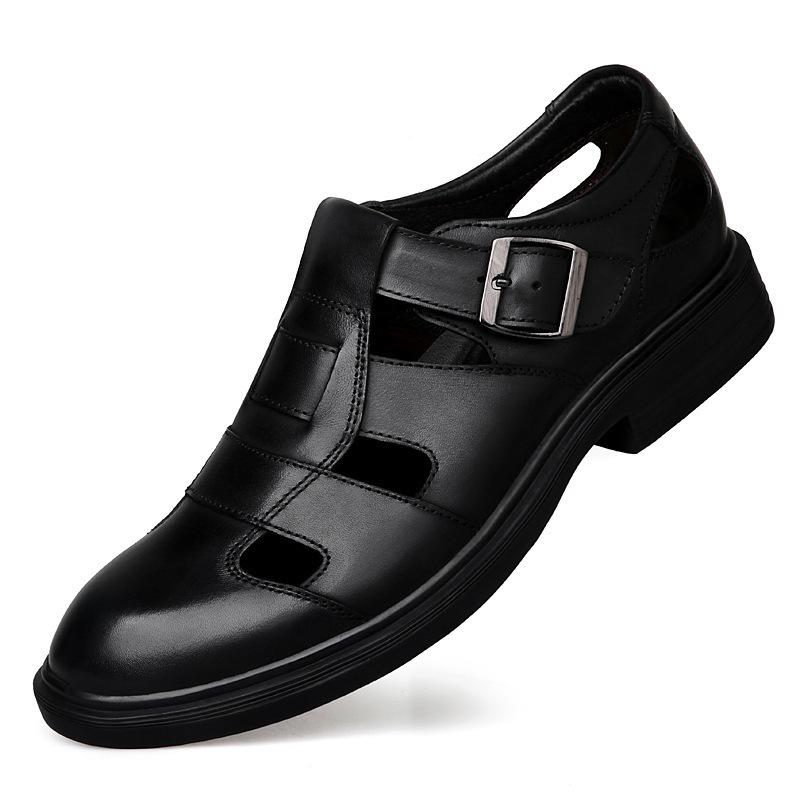 Мужские дышащие перфорированные кожаные сандалии - Business Casual, толстая подошва