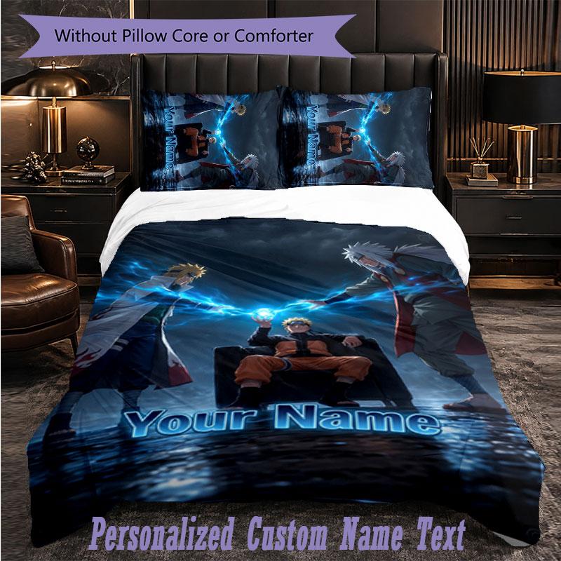 Personalized 3Pcs Bedding SetNaruto Custom Text Duvet Cover Pillowcase Set Bedroom Gift