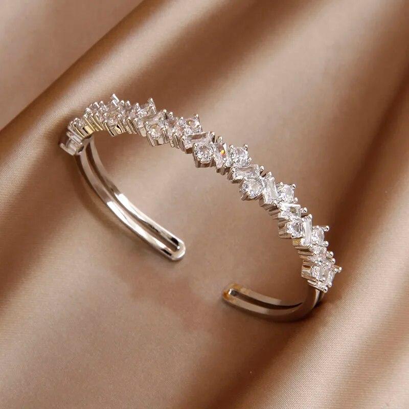 Korea&Japanese Delicate Double Layer Charm Bangles for Women Fashion Brand Jewelry Crystal Heart Bracelets Accessories