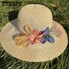 Women's Solid Color Wide Brim Travel Beach Breathable Sun Hats Retro Elegant Spring Summer Foldable Sunscreen Flowers Hats
