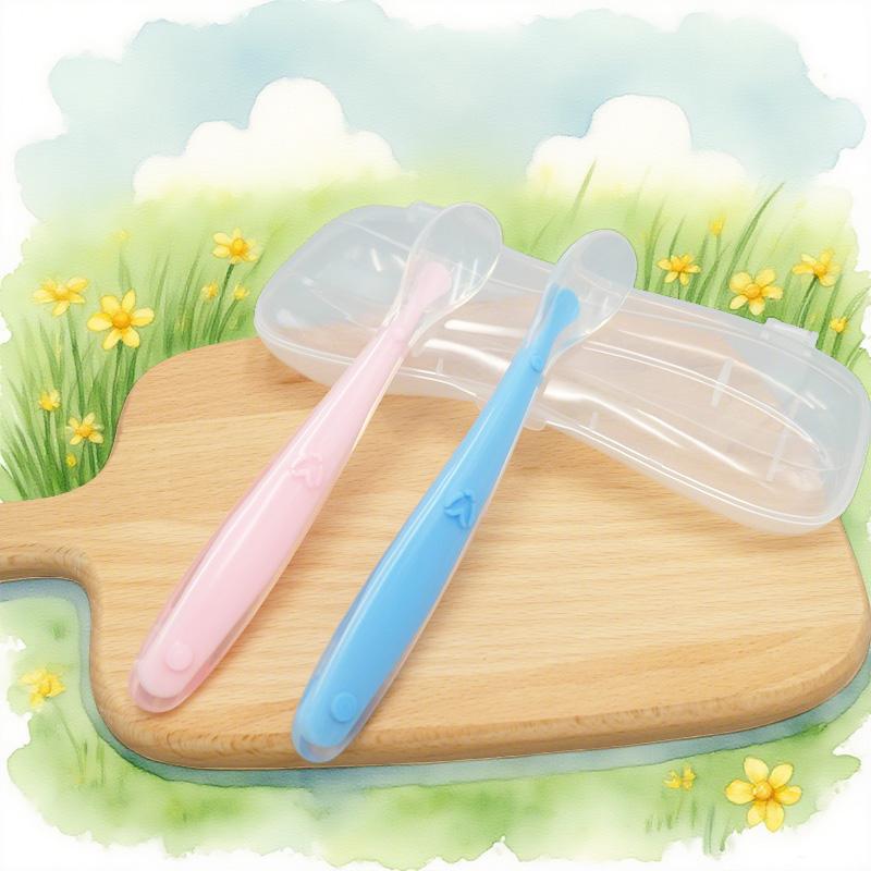 1/2Pcs Silicone Spoon Set Baby Learning To Eat Training Spoon Baby Silicone Soft Spoon PP Plastic Box Children's Tableware Boxes