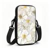Elegant Hibiscus Floral Line Art Pattern With Gold Foil Accents Seamless Wallpaper Style Adjustable Removable Strap Crossbody Phone Bag