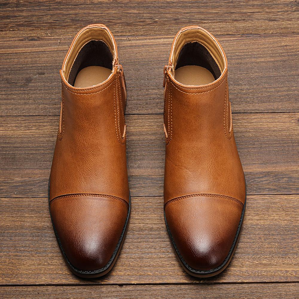 Мужские кожаные ботинки 39-48, повседневные ботинки с боковой молнией для улицы, модные мужские ботинки 2023 года # KD862