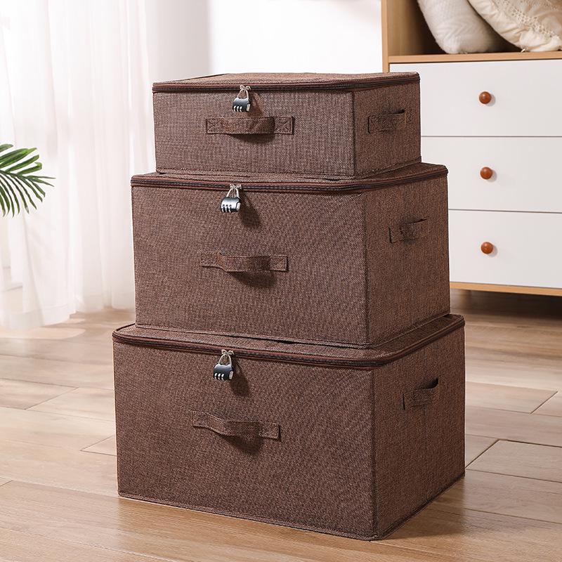 Тканевый ящик для хранения вещей в японском стиле с замком-паролем и молнией