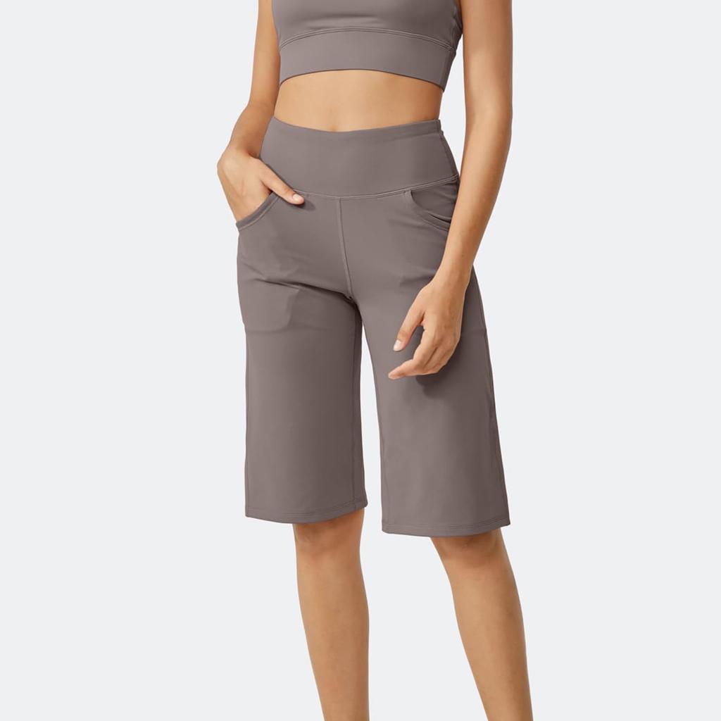 Женские эластичные повседневные брюки с высокой талией и широкими штанинами-капри, леггинсы для йоги, мягкие спортивные штаны длиной до колена с карманами