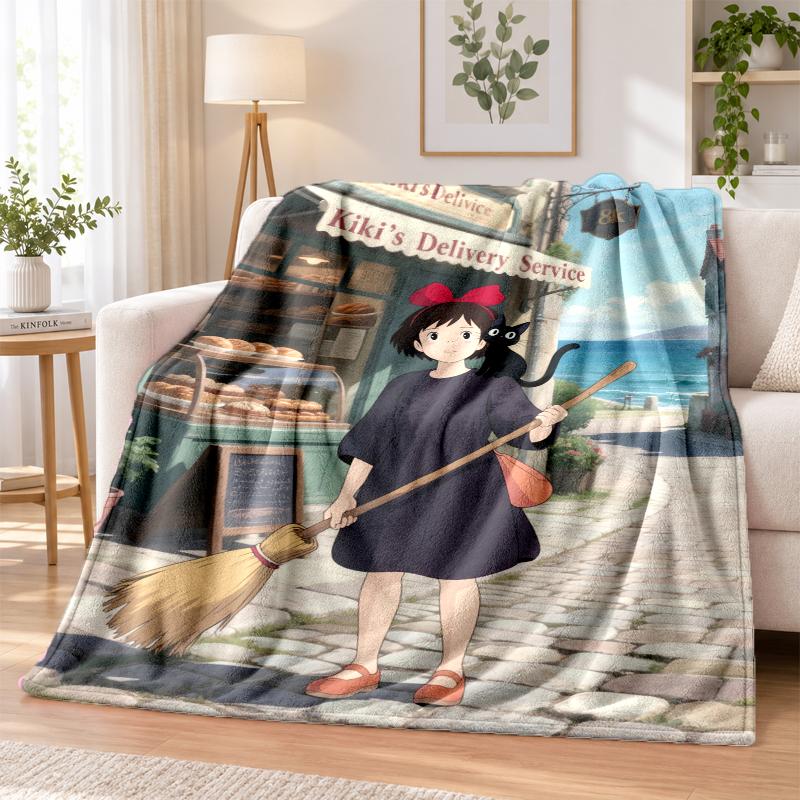 Kiki's Delivery Service Jiji Flannel Throw Blanket Soft Warm Cozy For Sofa Bed Indoor Home Bedroom Use