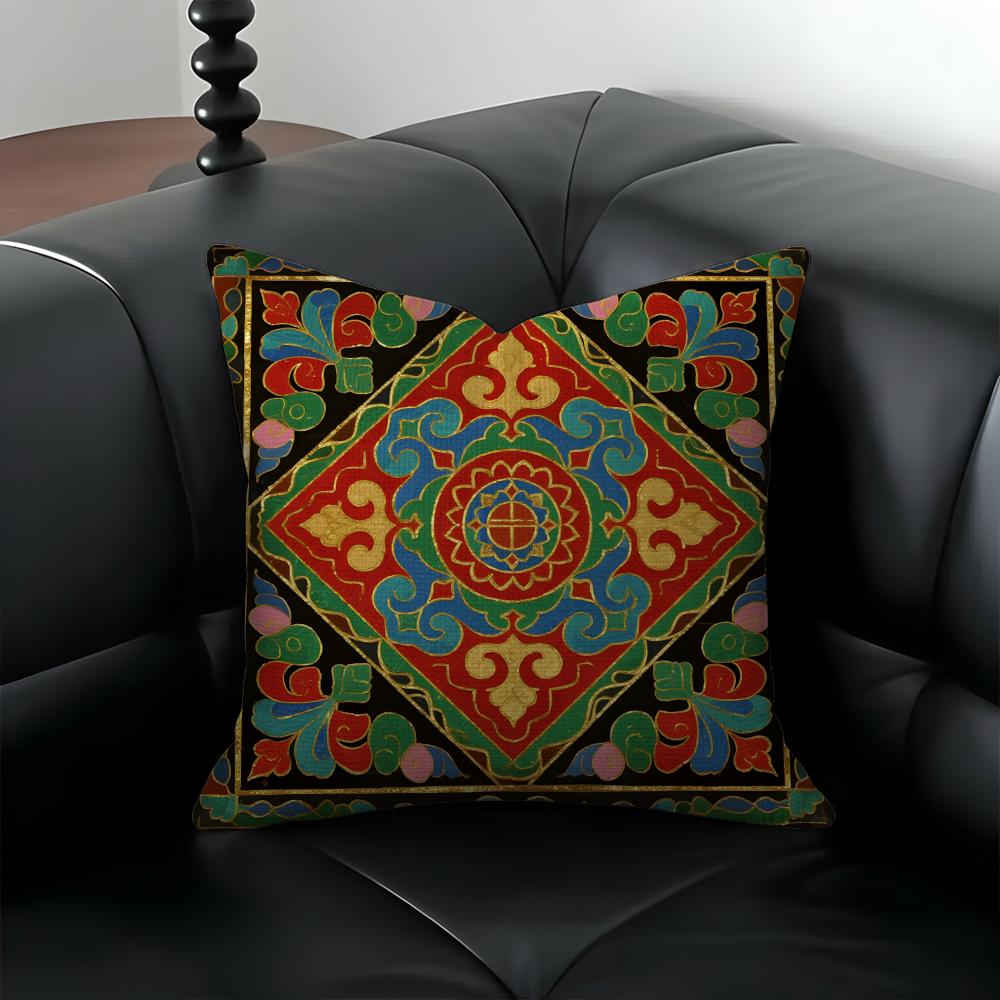 Z-Zhuang Brocade Pattern Cushion Cover Natural Linen Pillowcase Set, All-In-One Decor For Sofa, Bedroom & Chair