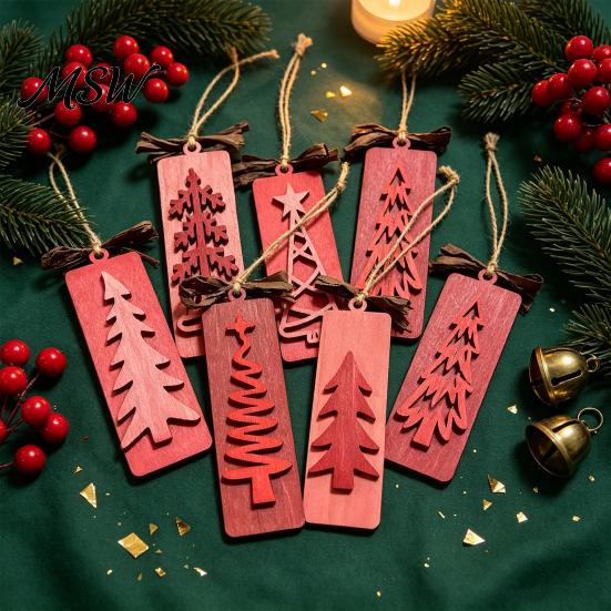 Festive Party Favor Supplies Rustic Wooden Christmas Tree Ornaments, Winter Farmhouse Hanging Decoration, Holiday Decorations Xmas Pendant for