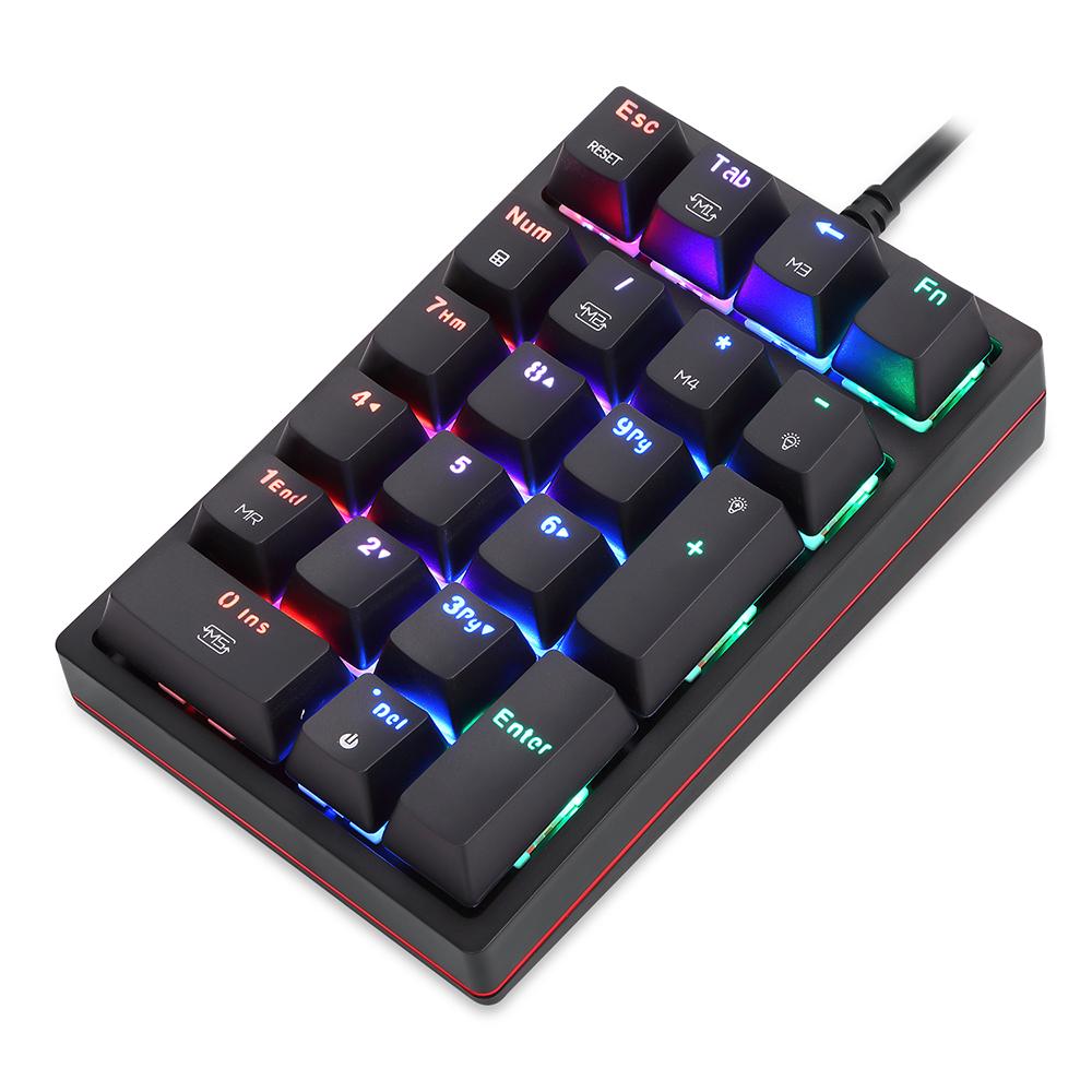 Механическая цифровая клавиатура Motospeed K24, 21 клавиша, проводная USB-клавиатура с 13 световыми эффектами RGB, красный переключатель OUTEMU