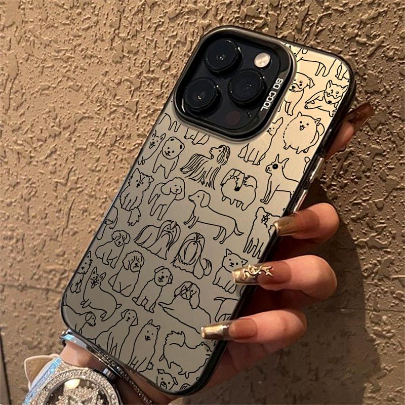 Cute Doodle Dog Line Art Pattern Design Protective Cover for iPhone 17 16 15 14 13 12 11 16E Series Pro Max Plus