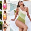 Women Summer Monokini One-piece Color Matching One Shoulder Skinny Elastic Soft Breathable