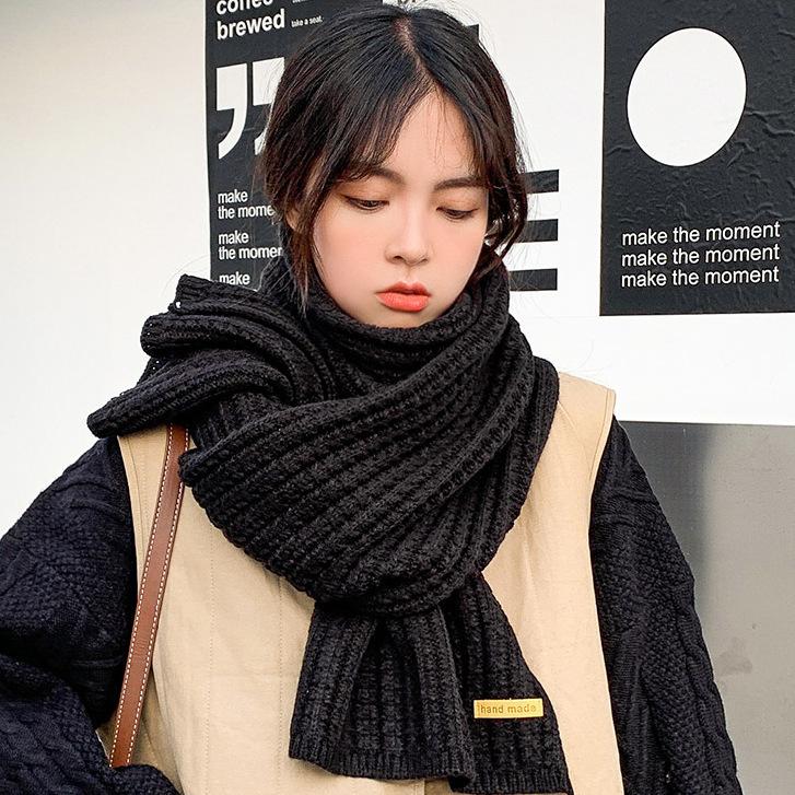 172x20cm Winter Scarf, Solid Color Thick Knitted Wool Scarf for Women, Warm Fleece Neck Warmer Snood