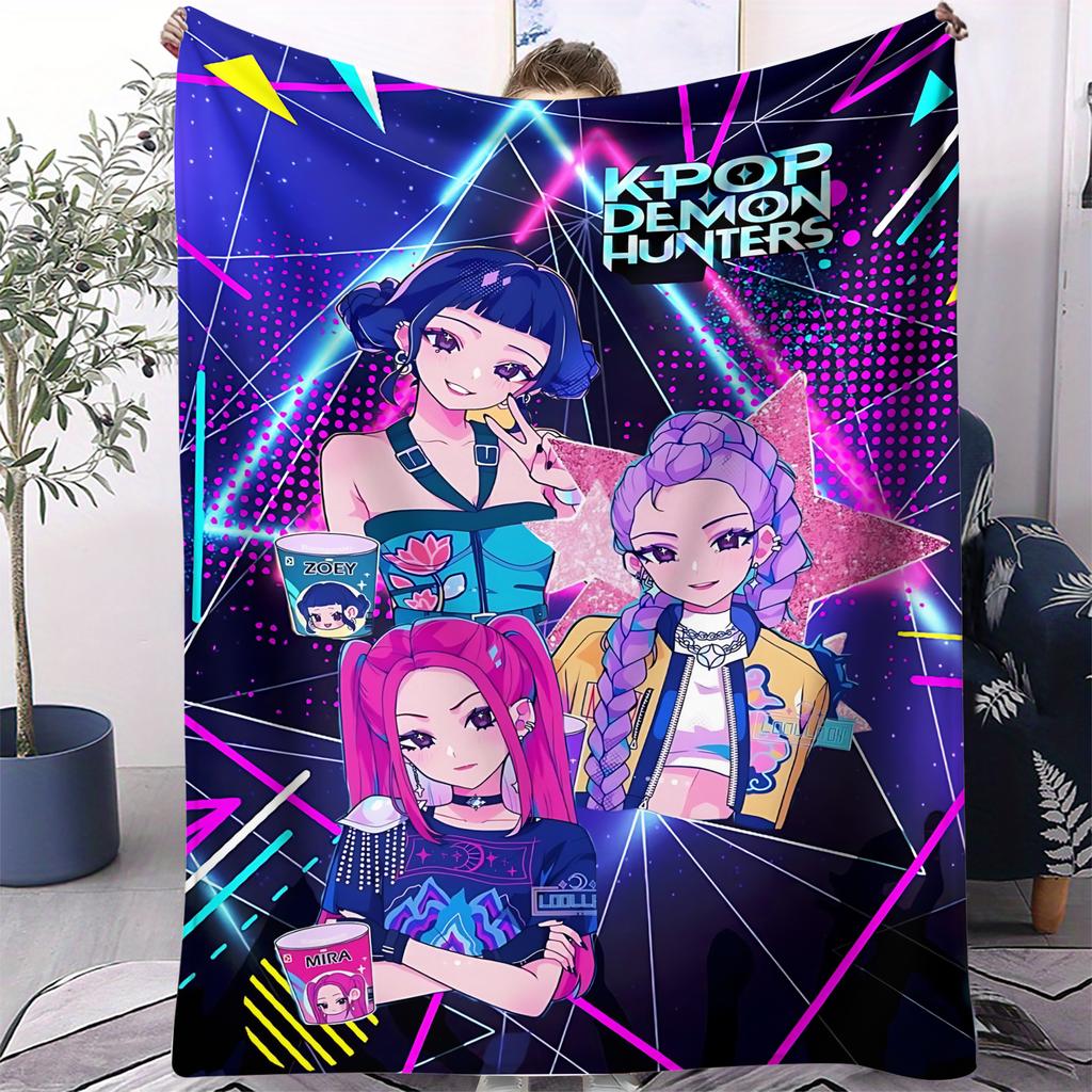 Плед с изображением демоноборца из K-Pop, горячей аниме-девушки, команды, фланелевый плед, теплый зимний плед для гостиной, дивана, кровати, подарок для фаната
