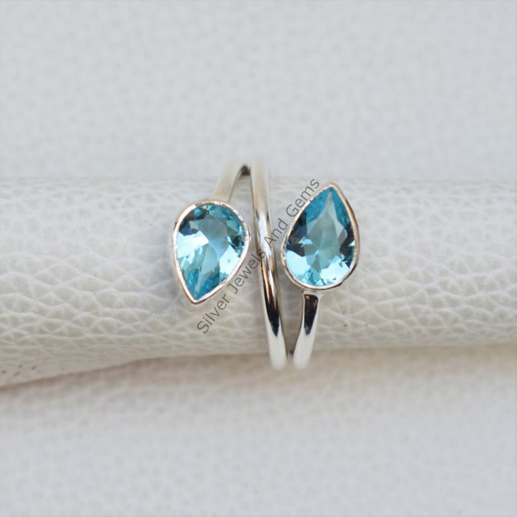 Natural Blue Topaz Ring-Handmade Silver Ring-925 Sterling Silver Ring-Designer Blue Topaz Ring-Gift for her-December Birthstone-Promise Ring