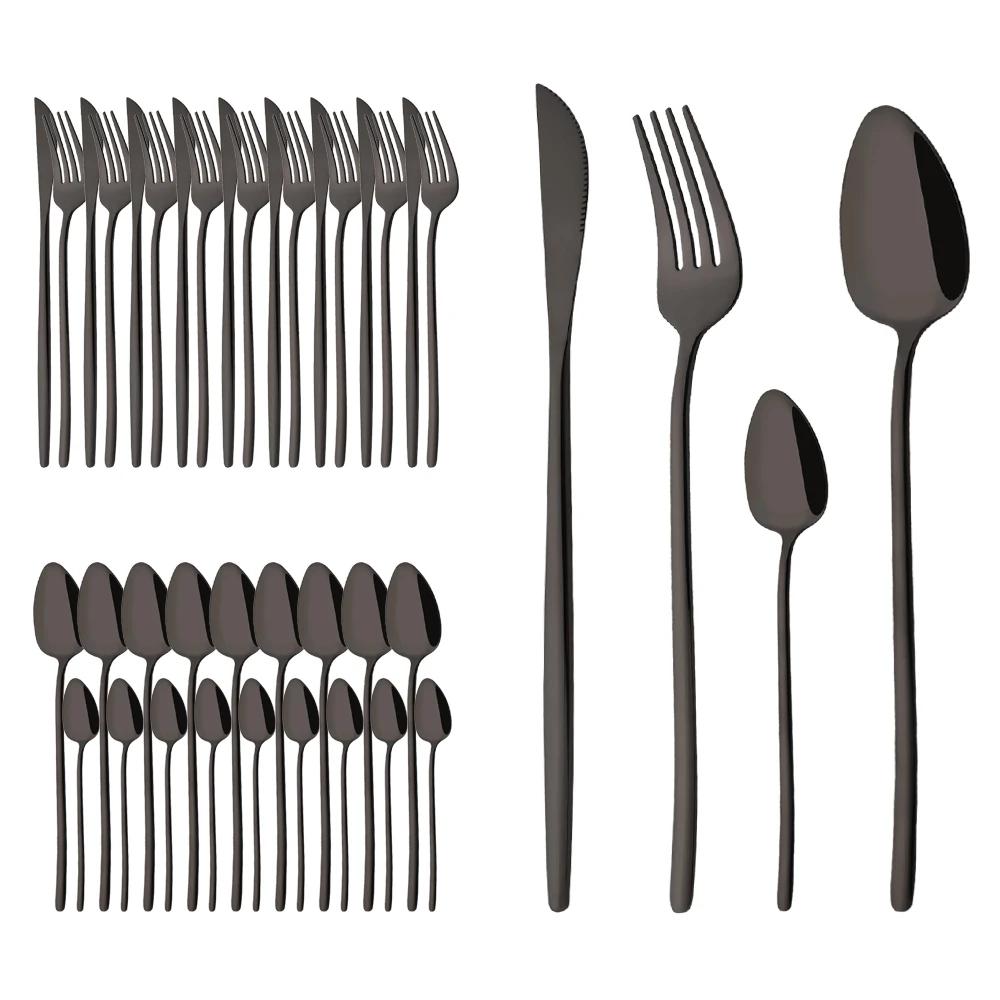 40Pcs Flatware Set Luxury Green Gold Cutlery Set Stainless Steel Dinnerware Fork Kitchen Knife Fork Coffee Spoon Tableware Set