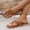 Foreign Trade 2025 Fashion New European and American Large Size Pinch Foot Woven Flip-flop Sandals Flat Bottom Comfortable Beach Sandals