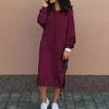 Women's Long Sleeve Casual  Hoodie Sweatshirts Side Slip  Pullover Dress With Pocket