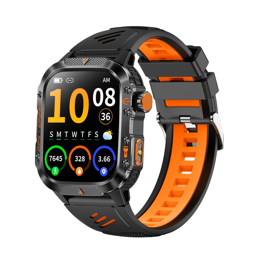 HT36 GPS Смарт-часы Светодиодный фонарик 2,01-дюймовый HD-экран BT-вызовы Мониторинг здоровья IP68 для спорта Пульс/Кислород в крови