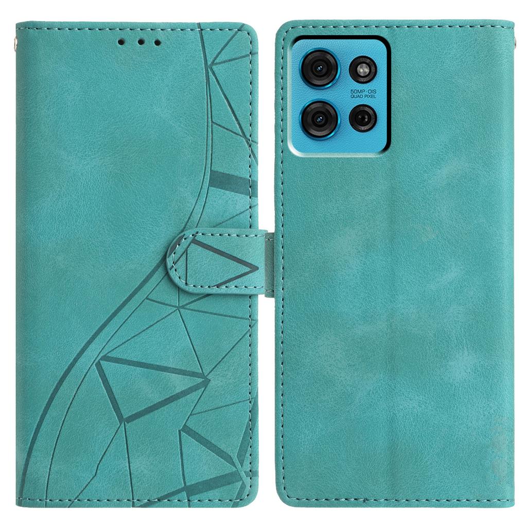 For Motorola Moto G75 5G Case Wallet Stand Imprinted Triangle Pattern Leather Phone Flip Cover