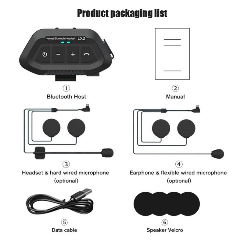 LX2 Bluetooth-гарнитура для мотоциклетного шлема, наушники с микрофоном для 2 гонщиков, Bluetooth-стереонаушники, громкая связь, мото-коммуникатор, динамик, гарнитура, байкерская гарнитура