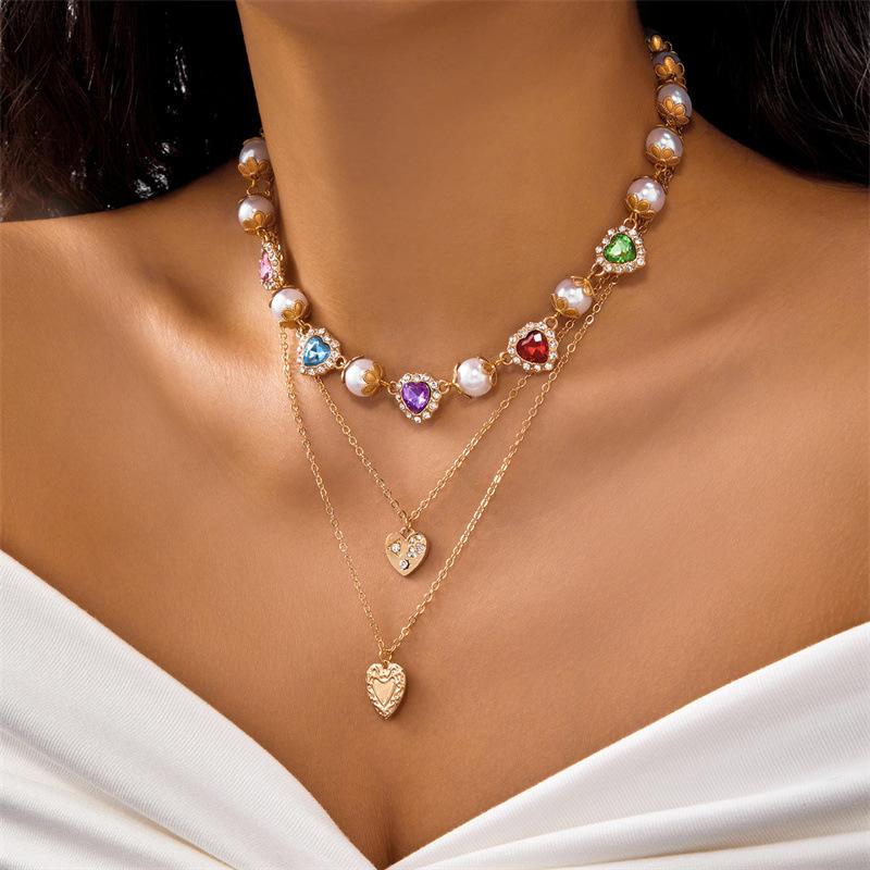 Pearl necklace, versatile, hip-hop style, unique, high-end feel, individuality, colored diamond, cross pendant, sweater chain
