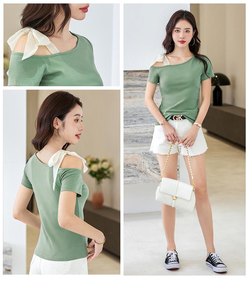 2025 Sexy Korean Off-the-Shoulder Slimming T-Shirt - Women's Cotton Short Sleeve Top