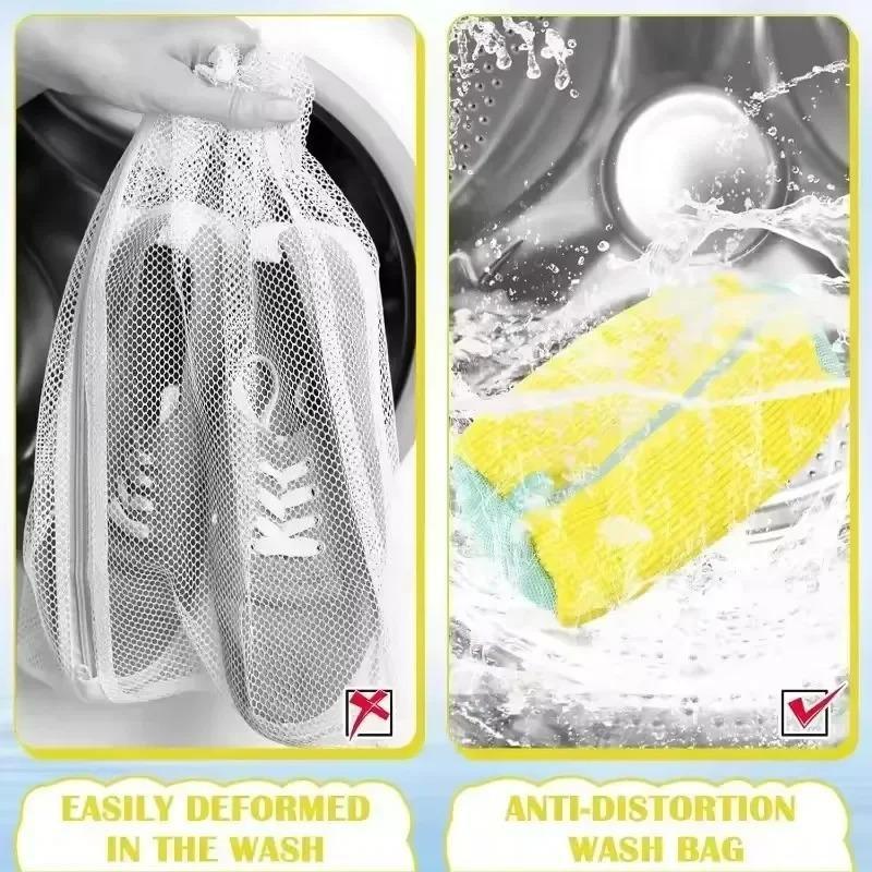 Portable Shoe Washing Bag Zipper Closure Anti-deform Reusable Anti-Tear Shoe Laundry Bag Home Supplies