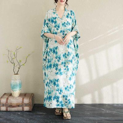 Летний цвет Ретро Длинная юбка Хлопково-льняное платье