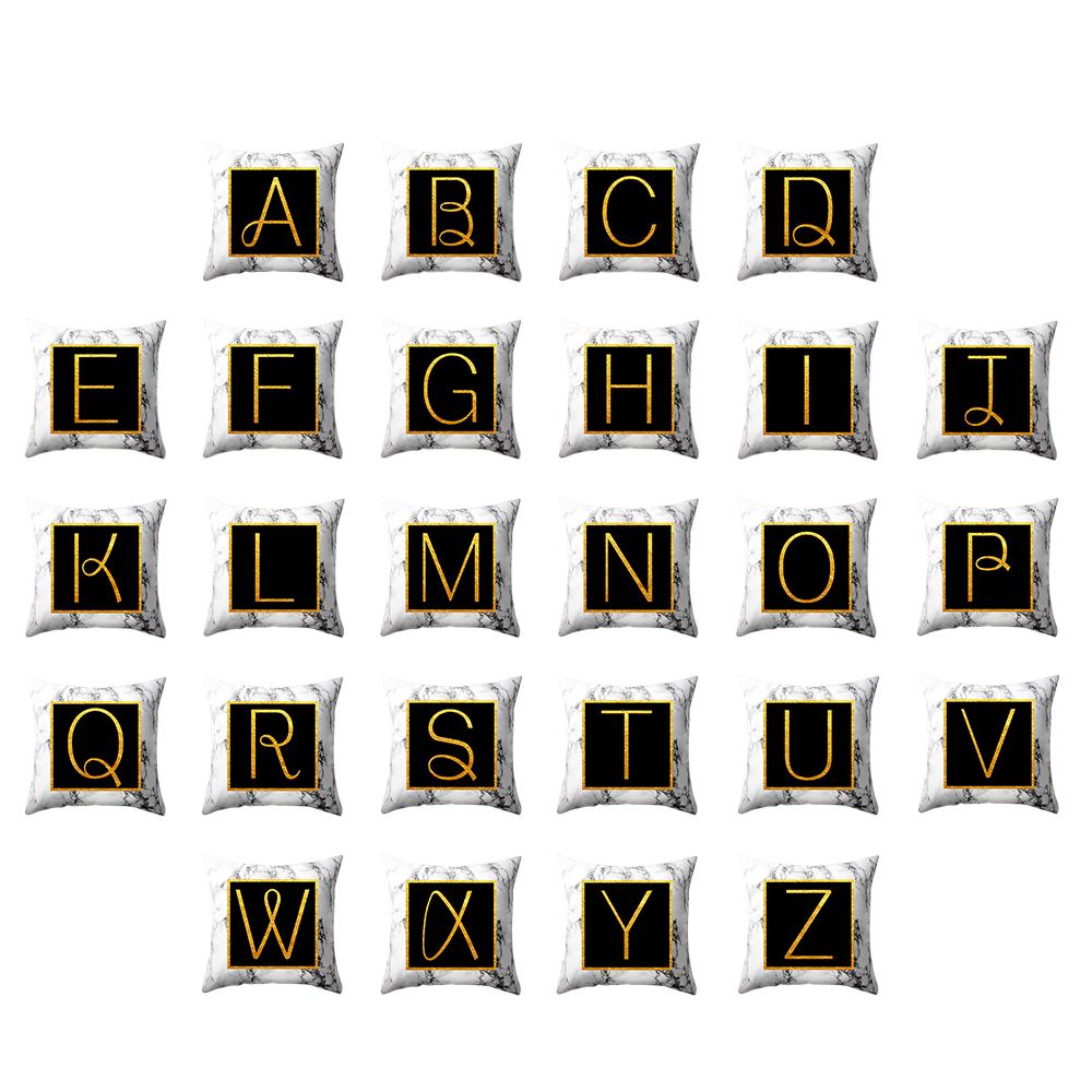 Modern Pillowcases 45*45 Gold Alphabet Word Letter White Marble Pattern Pillow Case Super Soft Throw Sofa Bed Cushion Cover Protector Micro Fiber