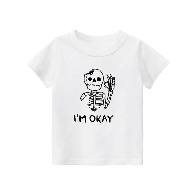 Summer IM Okay Skull Fashion Boys T Shirt for Girls Cotton Donut Print Childrens TShirt Short Sleeve Children Top Clothing