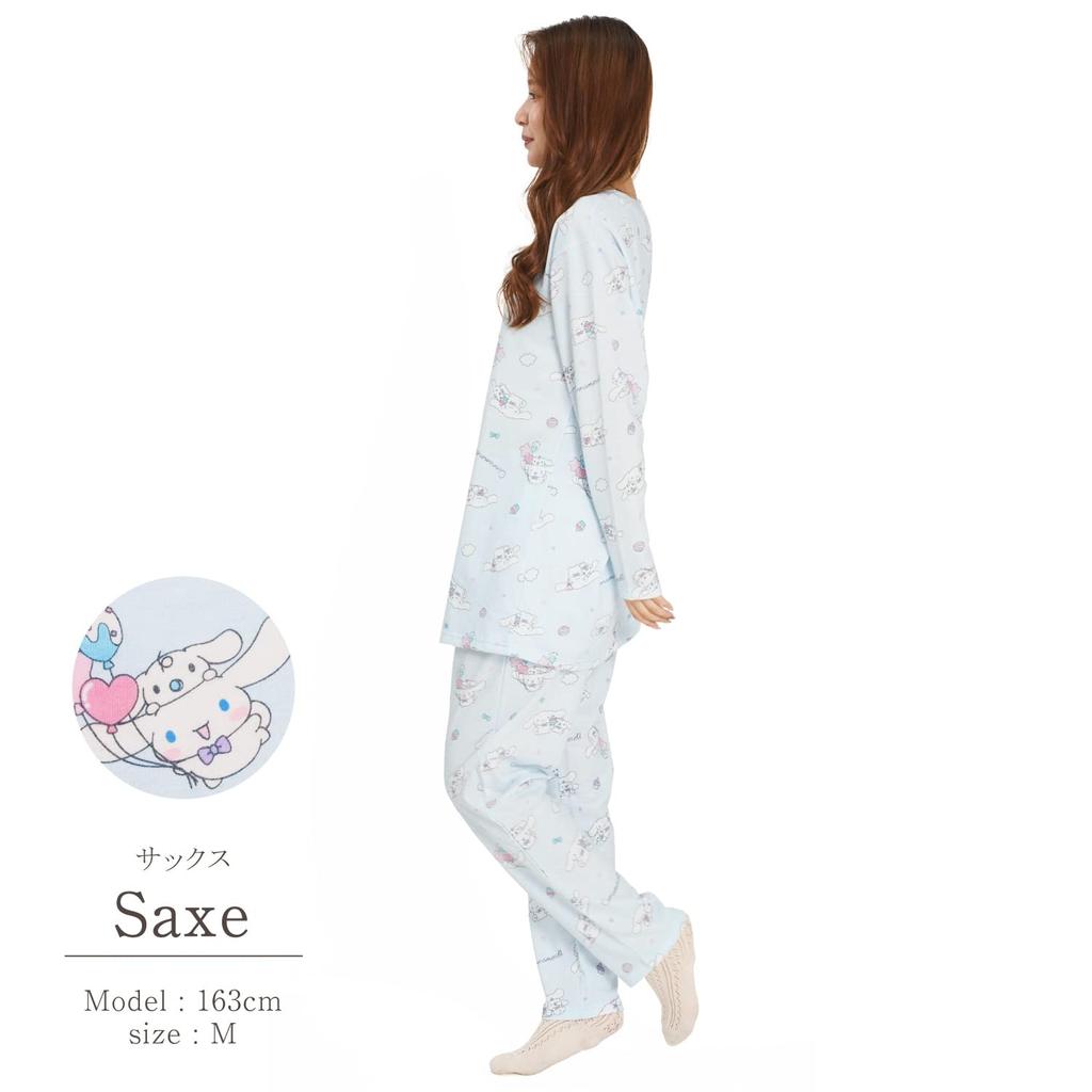 SAN1568 Cinnamoroll Mini Fleece Fleece Pajamas Long Sleeves Long Pants Top and Bottom Set Room Wear Cinnamoroll Sanrio Cinnamon Milk Women's &