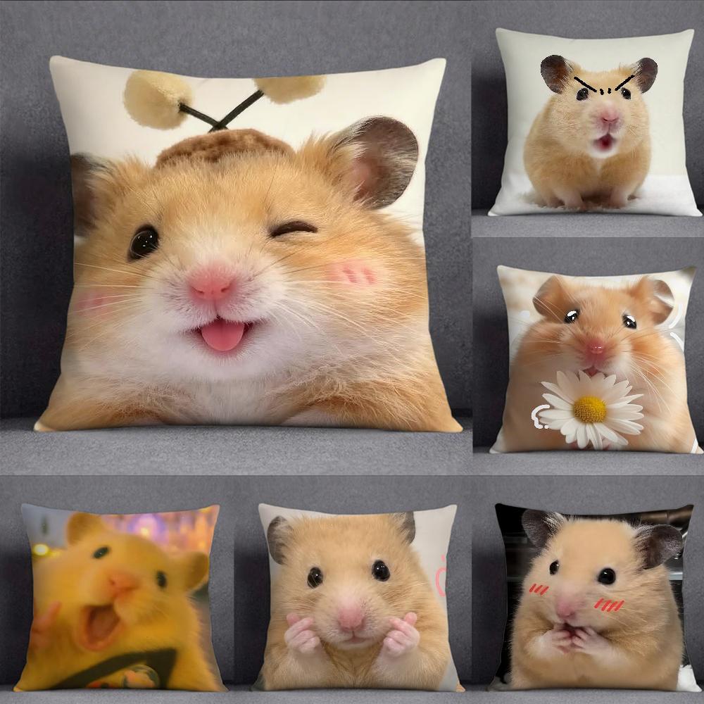 Cute Hamster Pillow Case Square DoubleSided Printing Sofa Cushion Cover Pillowcase Bedroom Bedside