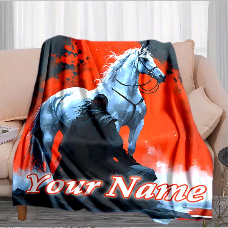 1PC Custom Name Equestrian Dreams flannel blanket versatile,all-season throw suitable for the living room,bedroom,camping,travel,and gift