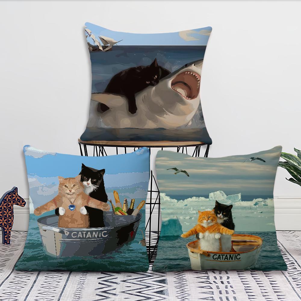 Cat boats on sea shark cushion cover Decoration Room Shop Car Best Home Office Coffee Pillow Sofa Printing Nordic Simplicity Hit