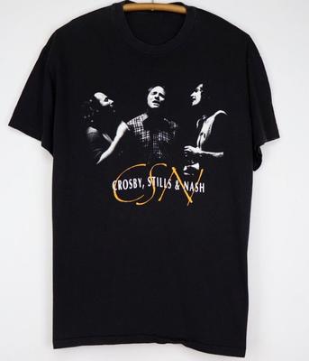 Винтаж CSNY Crosby Stills Nash and Young Хлопок Черная Полная Унисекс Рубашка Унисекс Футболка