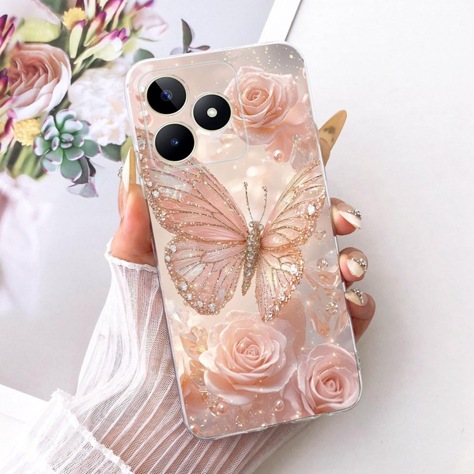 Прозрачный чехол для Realme Narzo N53 RMX3761 Милый Кот Модная Бабочка Роскошный 2D Расписной Корпус для Realme Note 50 RMX3834 Обложка